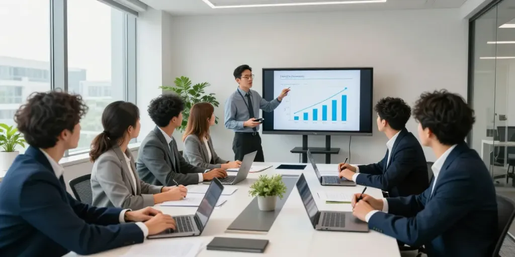 Session de brainstorming en équipe autour de la stratégie Atlas pro dans un bureau moderne lumineux.
